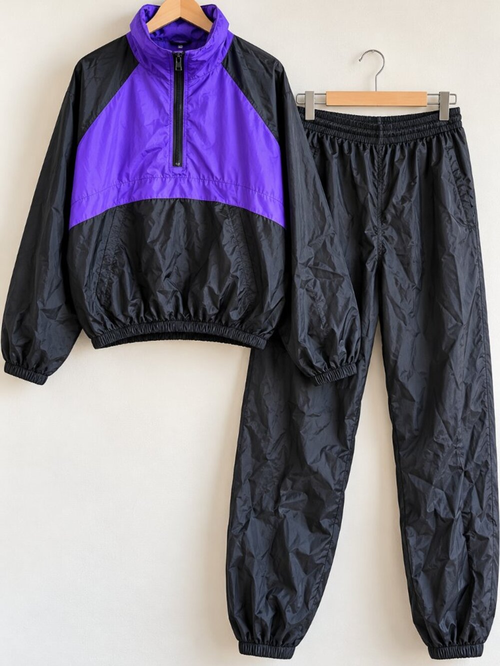 Vintage 80s 90s Tracksuit Mens S Purple Black Windbreaker Top Gun Retro